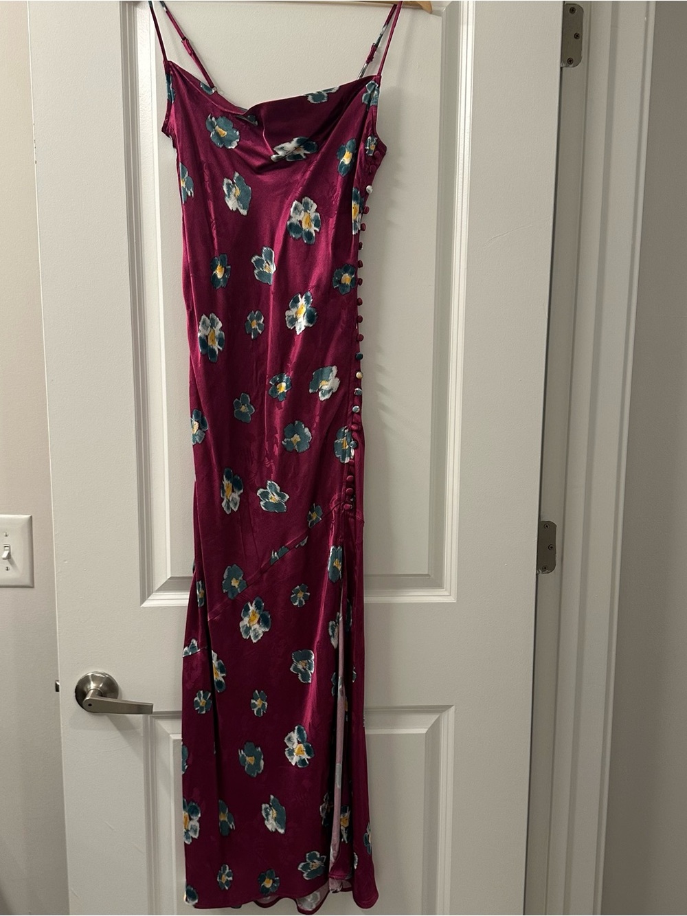 LOFT Magenta Floral Slip Dress with Side Button Detail